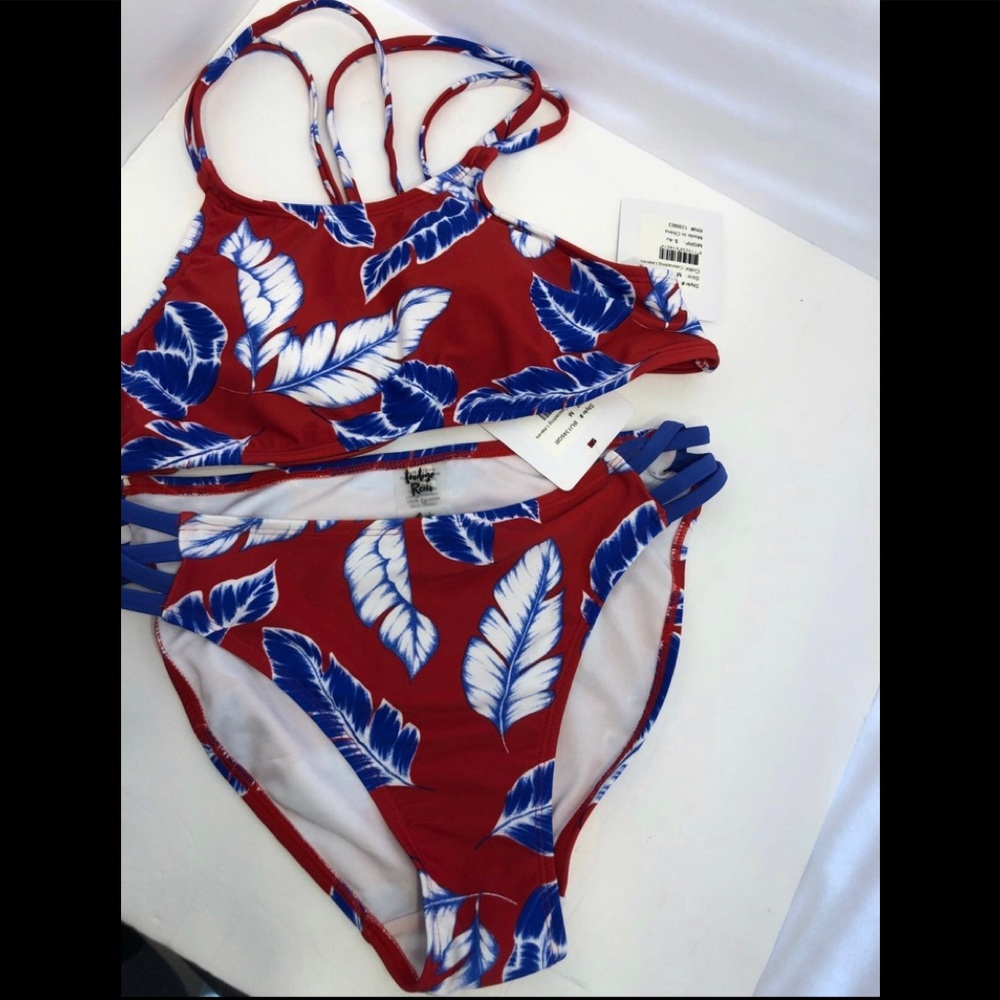 bikini set NWT size M cascading leaves crisscross back - Picture 1 of 6
